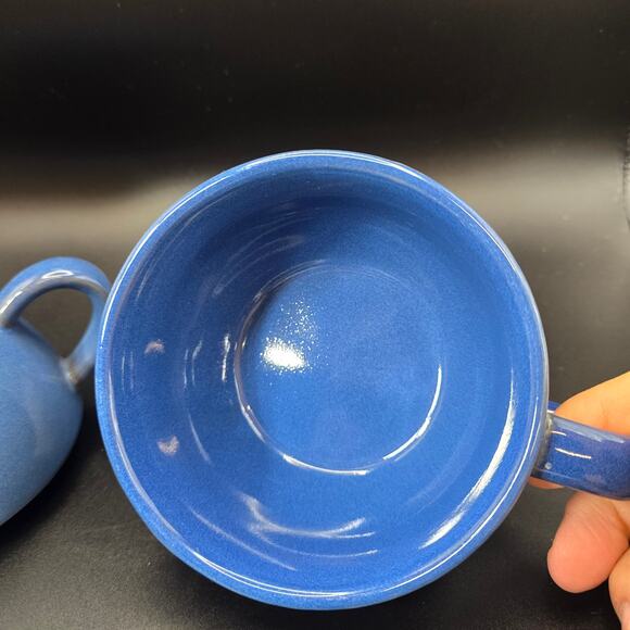 London Pottery Blue “Tea for One” Teapot & Cup Set Stoneware 6" England - Picture 5 of 11